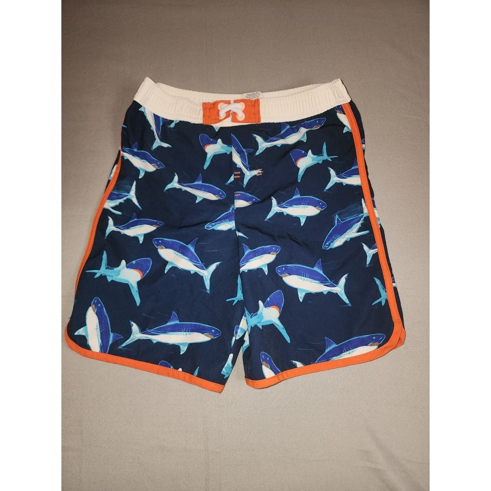 Wonder Nation Boys Swim Trunks 5T Shark Print Blue Orange Elastic Waist Toddler